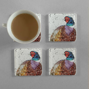 "Marty" Grey Background Splashes Premium Glass Coasters