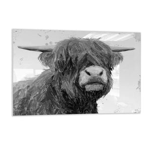 "Henry" The Highland Bull (B&W) Glass Wall Art