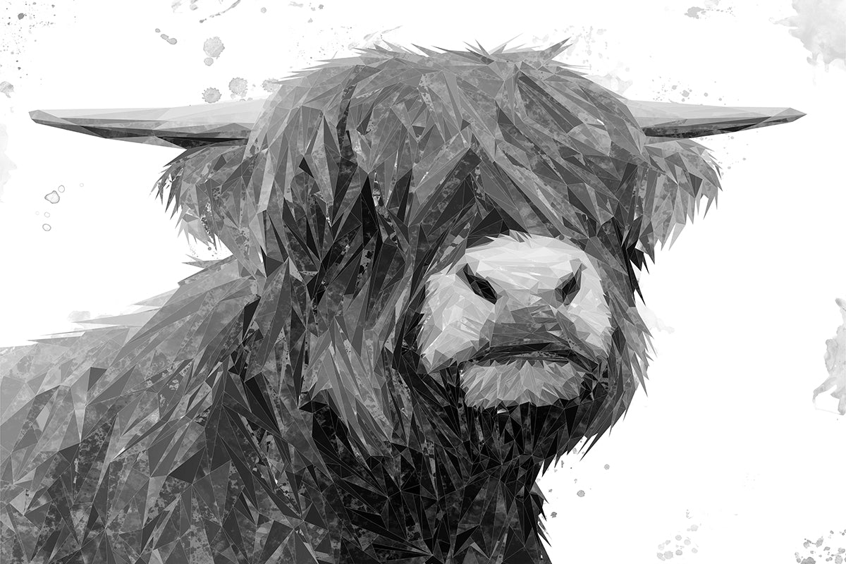 "Henry" The Highland Bull (B&W) Glass Wall Art