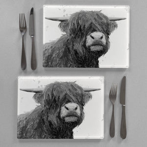 "Henry" The Highland Bull (B&W) Premium Glass Placemat