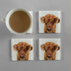 "Peeps" The Highland Calf Premium Glass Coasters