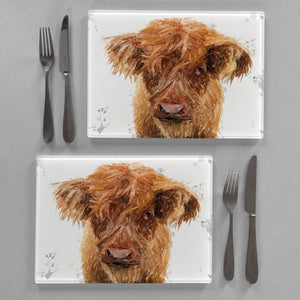 "Peeps" The Highland Calf Premium Glass Placemat