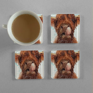 "Harry" The Highland Cow Premium Glass Coasters