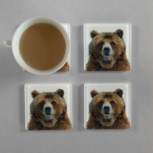 "Monty" The Brown Bear Premium Glass Coasters