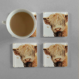 "Brenda" The Highland Cow Premium Glass Coasters