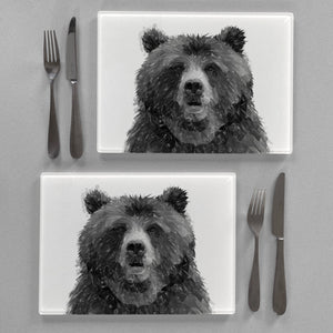 "Monty" The Brown Bear (B&W) Premium Glass Placemat