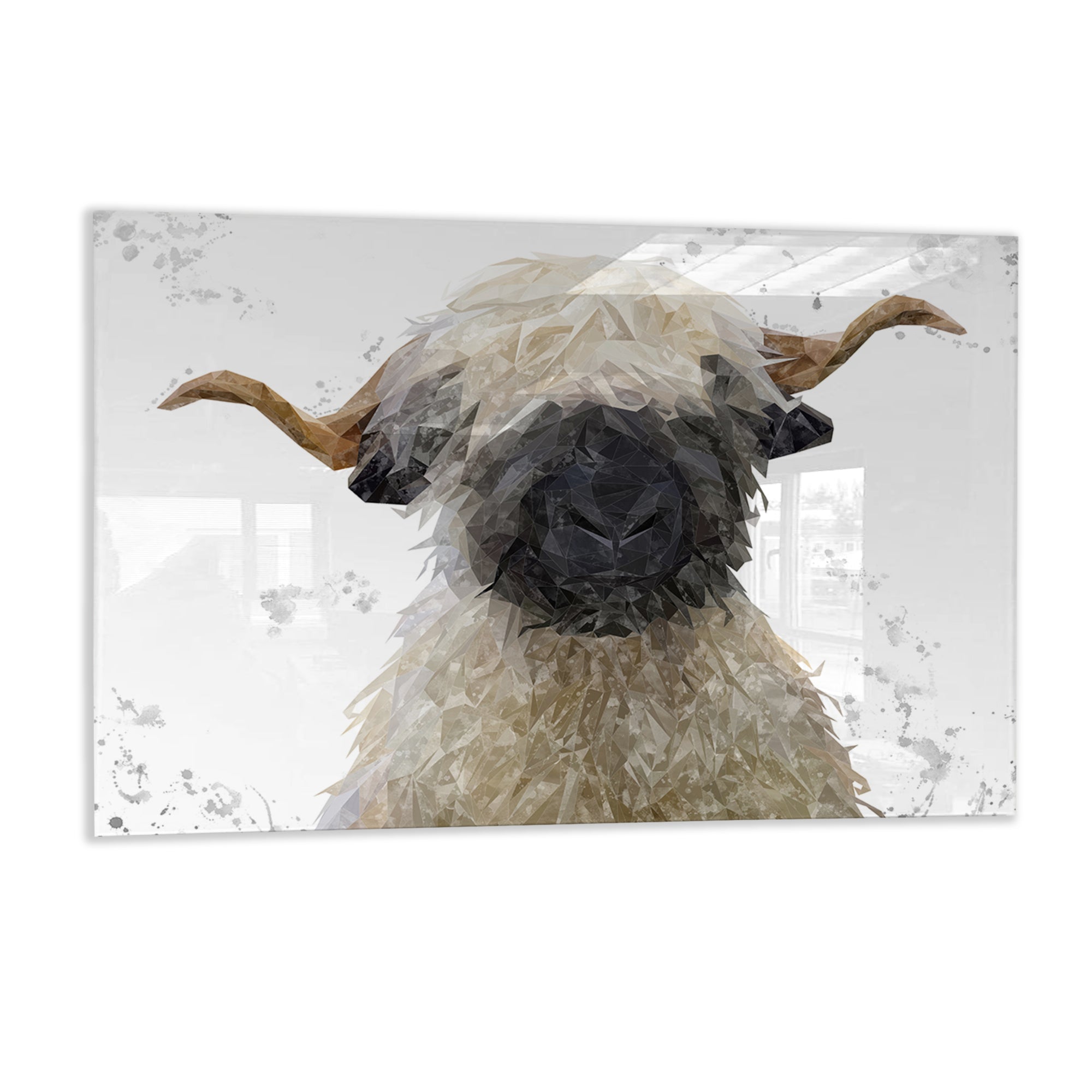 "Betty" The Valais Blacknose Sheep (Grey Background) Glass Wall Art