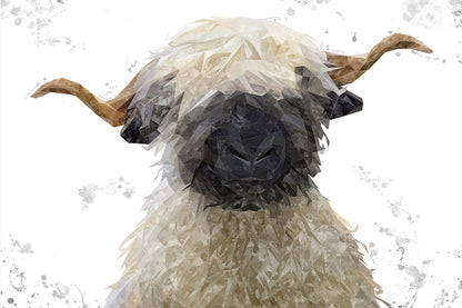 "Betty" The Valais Blacknose Sheep (Grey Background) Glass Wall Art