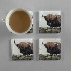 "Freya" The Highland Cow from Applecross Premium Glass Coasters