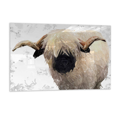 "Bertie" The Valais Ram (Grey Background) Glass Wall Art