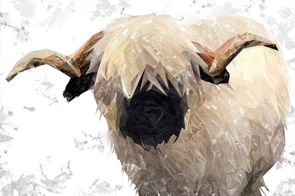 "Bertie" The Valais Ram (Grey Background) Glass Wall Art