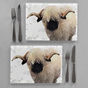 "Bertie" The Valais Ram (Grey Background) Premium Glass Placemat