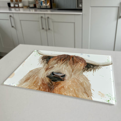 Bernadette The Highland Cow, Premium Glass Worktop Saver