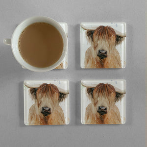 "Bernadette" The Highland Cow Premium Glass Coasters