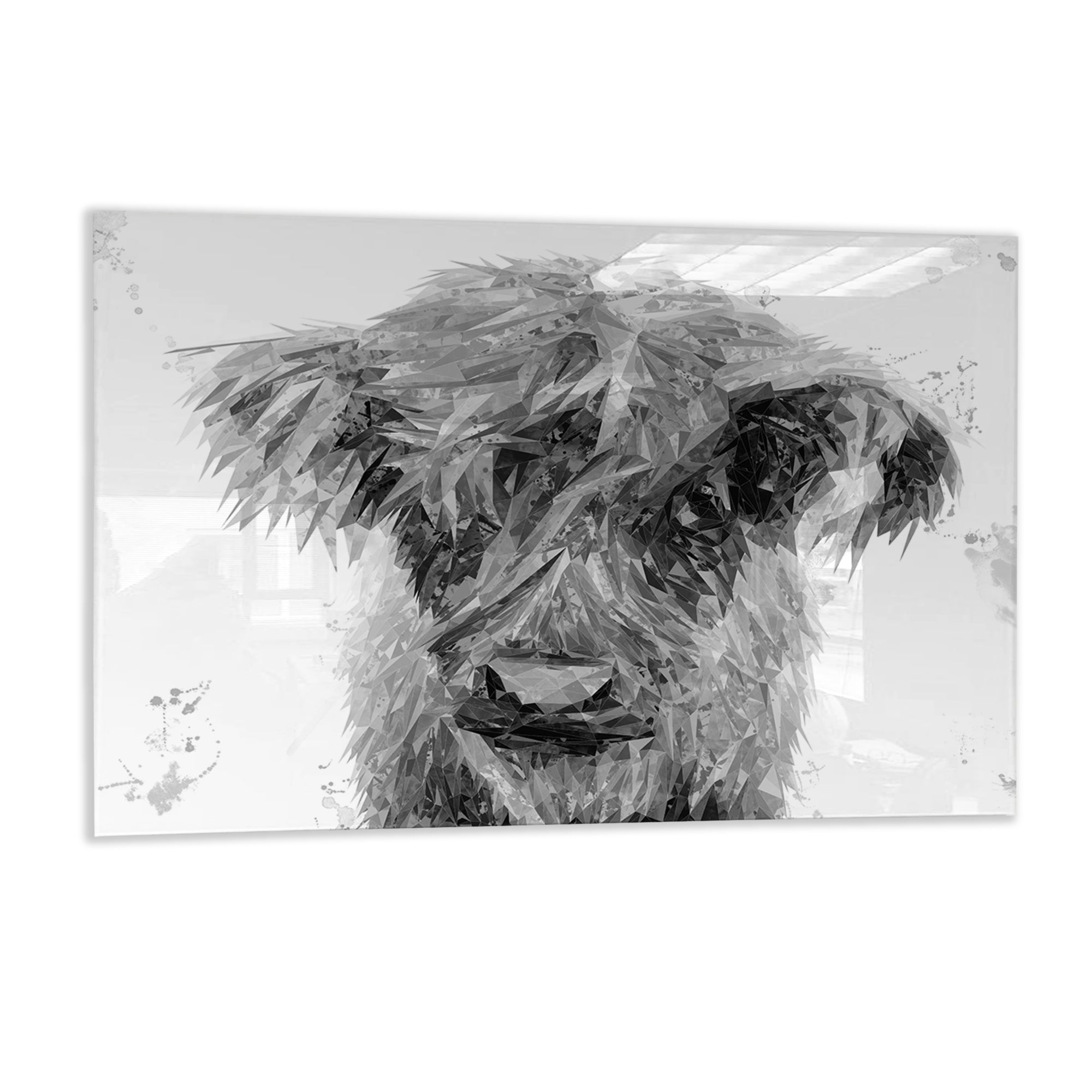 "Peeps" The Highland Calf (B&W) Glass Wall Art