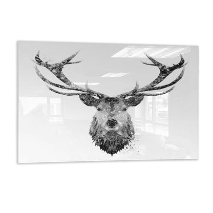 "The Stag" (B&W) Glass Wall Art