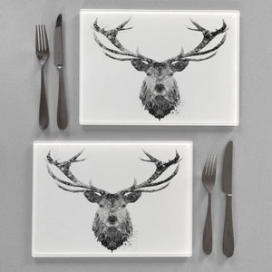 "The Stag" (B&W) Premium Glass Placemat