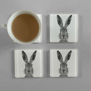 "The Hare" (B&W) Premium Glass Coasters