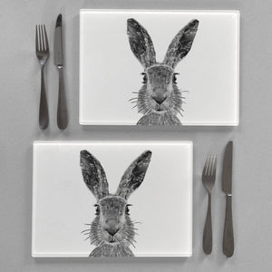 "The Hare" (B&W) Premium Glass Placemat