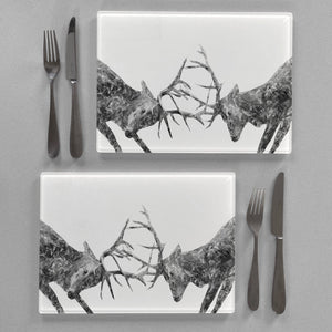 "The Showdown" Rutting Stags (B&W) Premium Glass Placemat