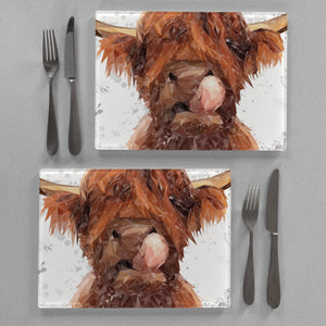 "Harry" The Highland Bull (Grey Background) Premium Glass Placemat