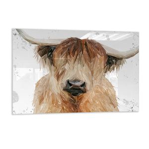 "Bernadette" The Highland Cow (Grey Background) Glass Wall Art