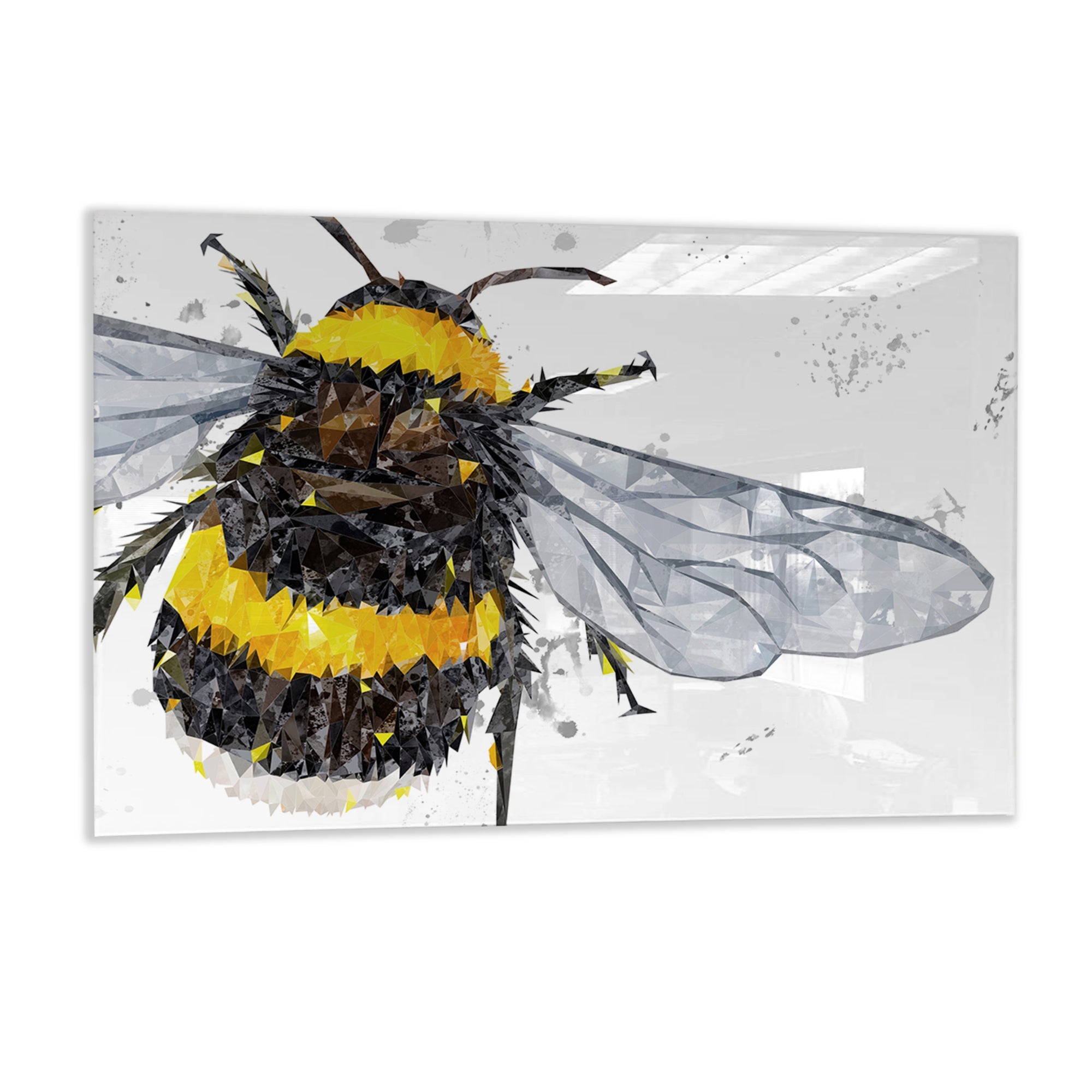 "The Bee" (Grey Background) Glass Wall Art