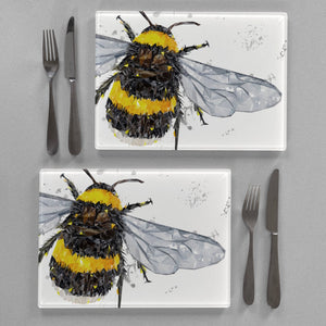 "The Bee" (Grey Background) Premium Glass Placemat