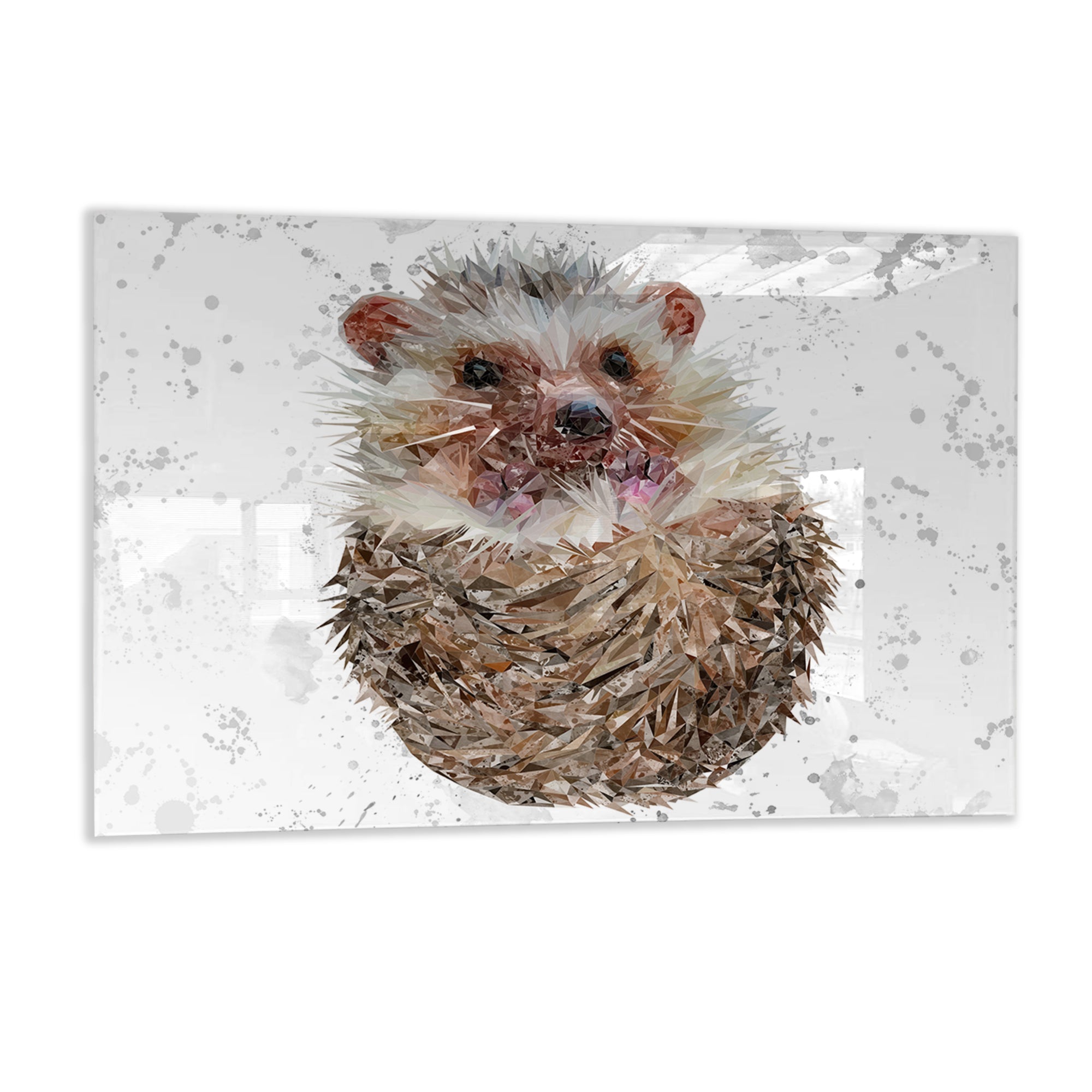 "Milton" The Hedgehog (Grey Background) Glass Wall Art