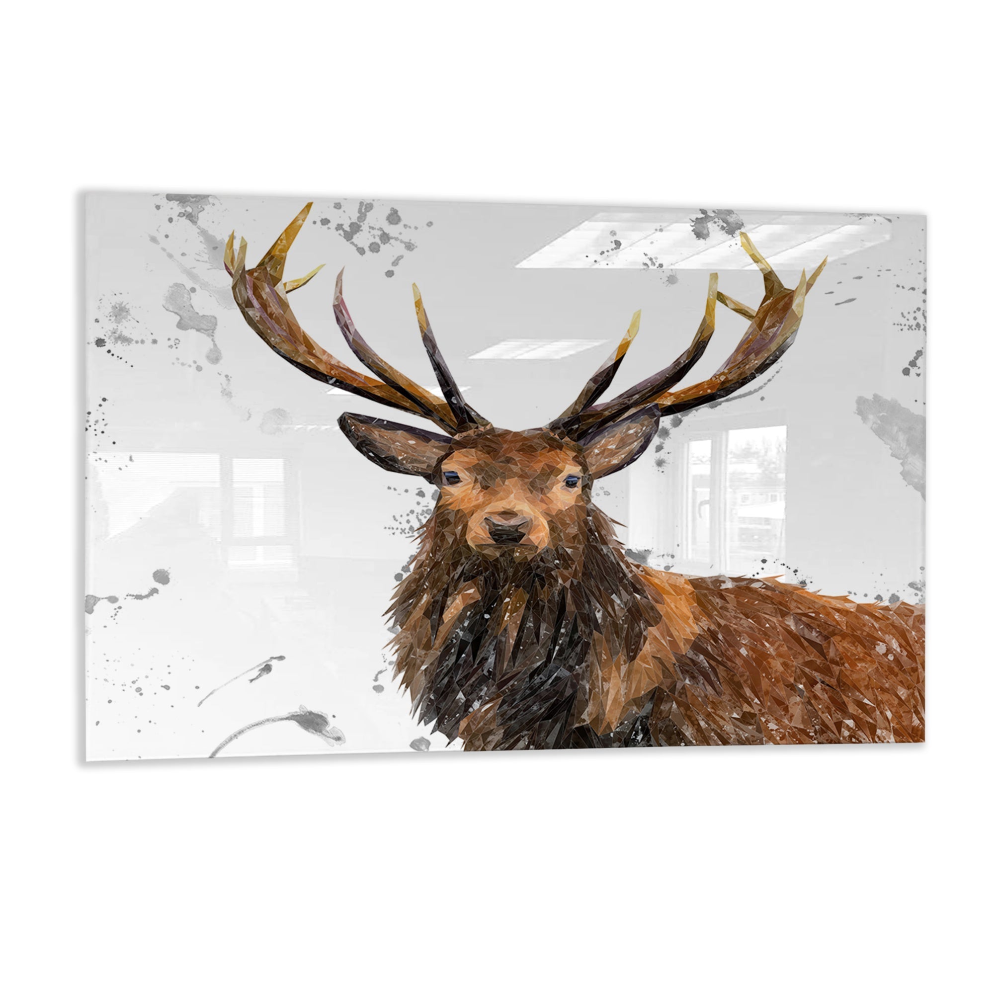 "Rory" The Stag (Grey Background) Glass Wall Art