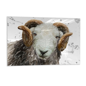 "Stanley" The Herdwick Ram (Grey Background) Glass Wall Art