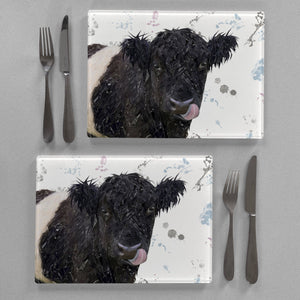 "Eugene" The Belted Galloway Cow Premium Glass Placemat