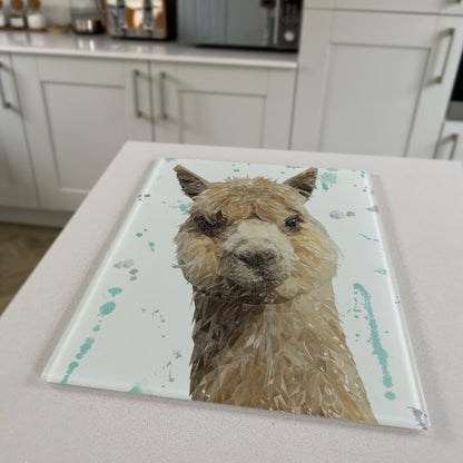 Alice, The Alpaca, Portrait, Premium Glass Worktop Saver