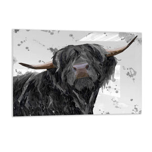 "Barnaby" The Highland Bull (Grey Background) Glass Wall Art