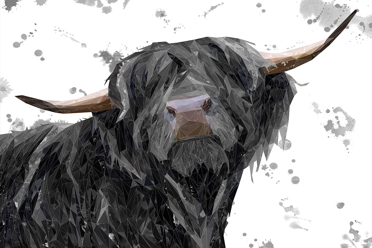 "Barnaby" The Highland Bull (Grey Background) Glass Wall Art