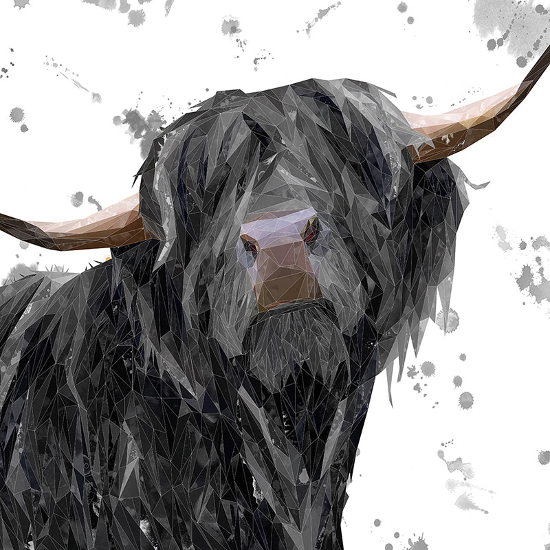 "Barnaby" The Highland Bull (Grey Background) Premium Glass Coasters