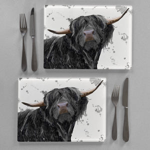 "Barnaby" The Highland Bull (Grey Background) Premium Glass Placemat