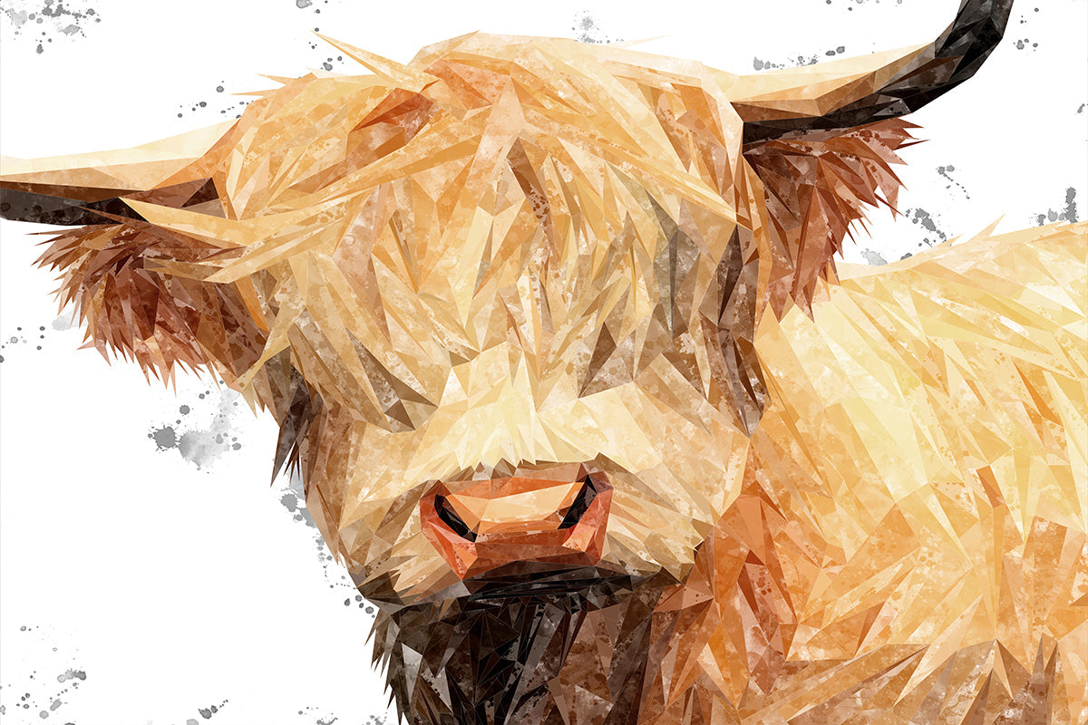 "Brenda" The Highland Cow (Grey Background) Glass Wall Art