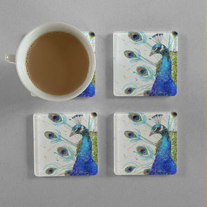 "Percy" The Peacock Premium Glass Coasters