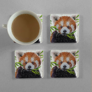 "Red" The Red Panda Premium Glass Coasters