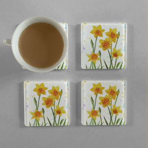 "New Beginnings" Daffodils Premium Glass Coasters