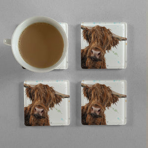 "Mac" The Highland Bull Premium Glass Coasters