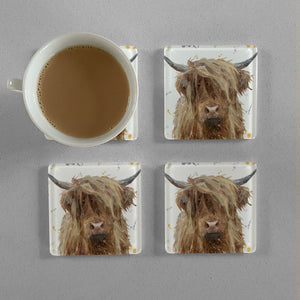 "Millie" The Highland Cow Premium Glass Coasters