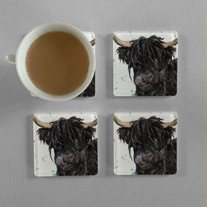 "Mabel" The Highland Cow Premium Glass Coasters