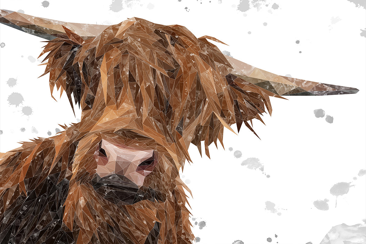 "Mac" The Highland Bull (Grey Background) Glass Wall Art