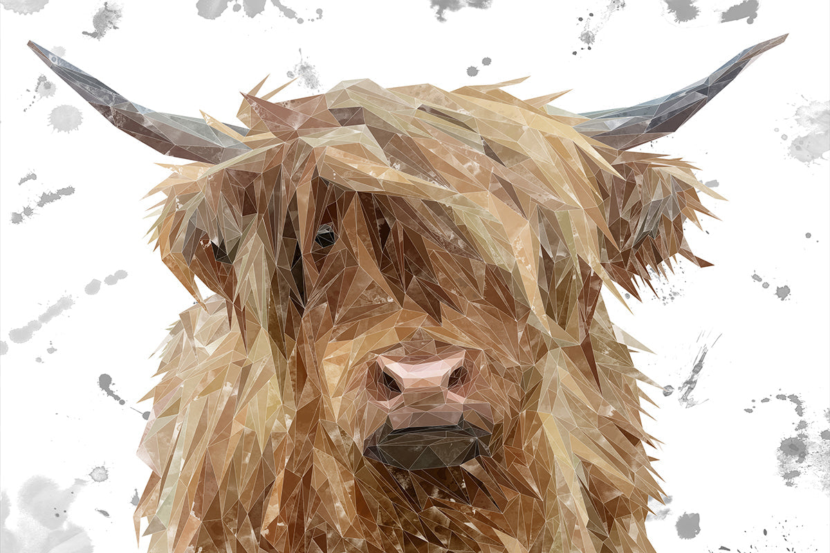 "Millie" The Highland Cow (Grey Background) Glass Wall Art