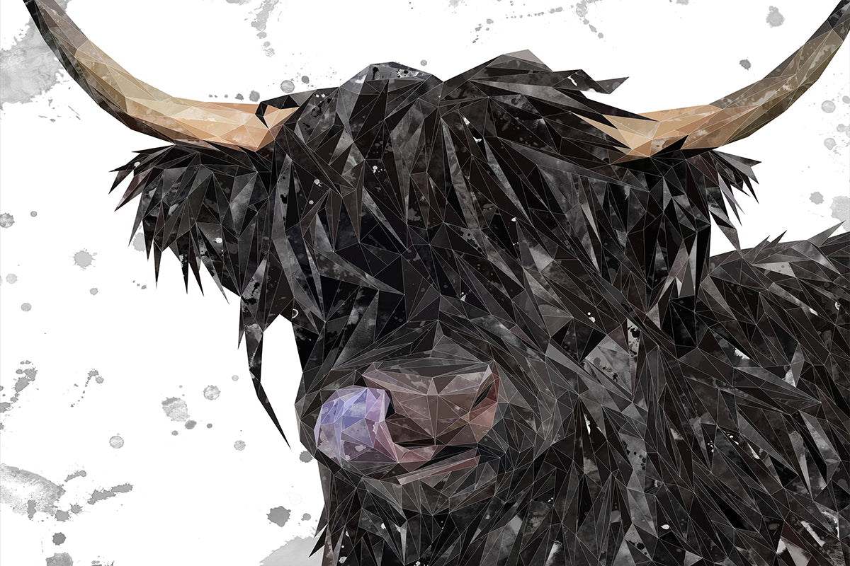 "Mabel" The Highland Cow (Grey Background) Glass Wall Art