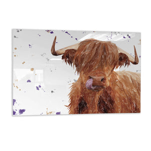 "Stephen Thomas" The Highland Bull (landscape version) Glass Wall Art