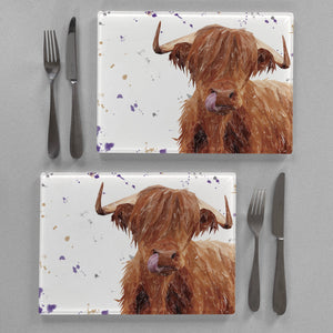 "Stephen Thomas" The Highland Bull (landscape version) Premium Glass Placemat