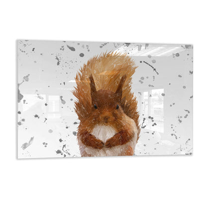 "Ellis" The Red Squirrel (Grey Background) Glass Wall Art